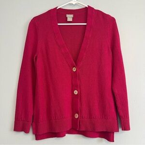 Chico's  Linen Cotton Knit Button Up Cardigan Sz M Pink V Neck Barbie Casual